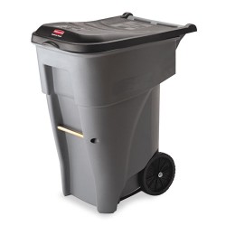 Brute Rollout Heavy-Duty Waste Container, Square, Polyethylene, 65 Gal, Gray