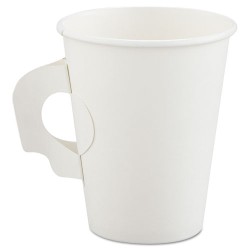 Single-Sided Poly Paper Hot Cups With Handles, 8 Oz, White, 50/bag, 20 Bags/carton