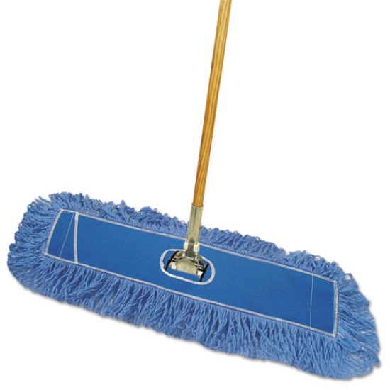 Dry Mopping Kit, 24 X 5 Blue Synthetic Head, 60" Natural Wood/metal Handle