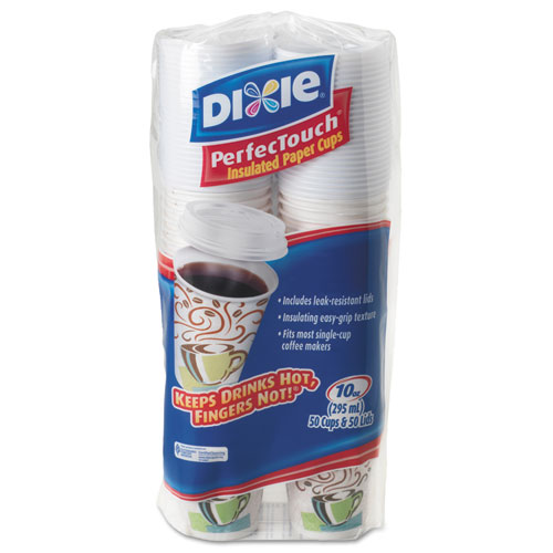 結婚祝い Perfectouch Paper Hot Cups And Lids Combo, 10 Oz, Multicolor オフィス用品