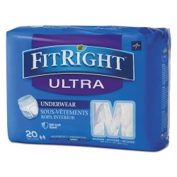 Fitright Ultra Protective Underwear, Medium, 28" To 40" Waist, 20/pack, 4 Pack/carton