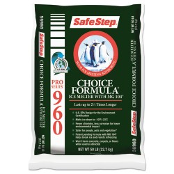 Safe Step Ice Melt.  50 lb Ice Melt - Thoroughly blended, ensuring synergistic melting power. Safe for people, pets and lawns when used as directed. MG 104 melting catalyst, Bag. Effective down to -10 F.  49 bags/Pallet.