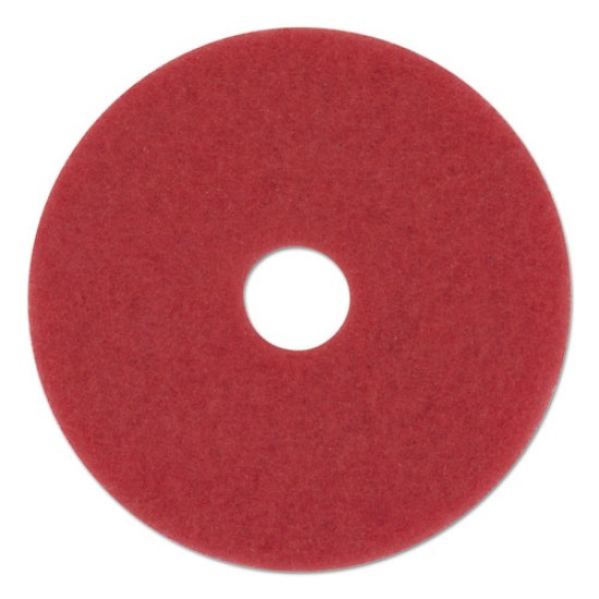Buffing Floor Pads, 12" Diameter, Red, 5/carton