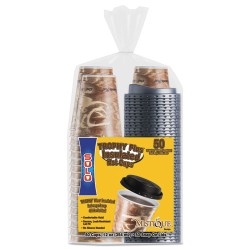 Trophy Plus Dual Temperature Insulated Cups And Lids Combo Pack, 12 Oz, Brown, 50 Cups And Lids/pack, 6 Packs/carton