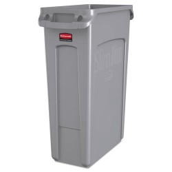 Slim Jim Receptacle With Venting Channels, Rectangular, Plastic, 23 Gal, Gray