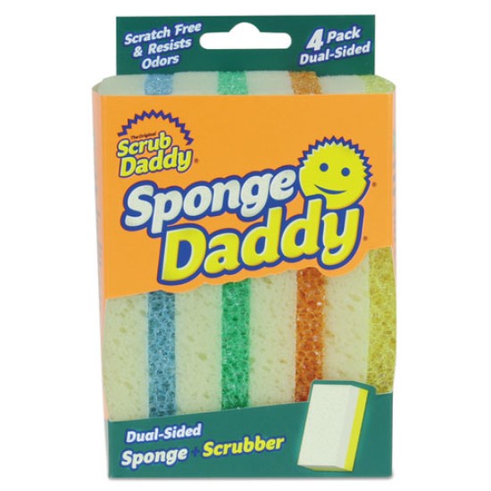 Sponge Daddy Dual-Sided Sponge, 3.38 X 5.56, 2.63" Thick, Assorted Colors, 4/pack, 20 Packs/carton