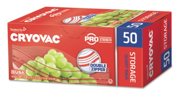 Cryovac One Quart Storage Bag Dual Zipper, 1 qt, 1.68 mil, 7 Cryovac One Quart Storage Bag Dual Zipper, 1 qt, 1.68 mil, 7