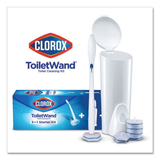 Toilet Wand Disposable Toilet Cleaning Kit: Handle, Caddy And Refills, 6/carton