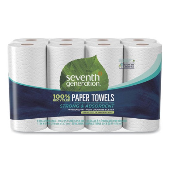 100% Recycled Paper Kitchen Towel Rolls, 2-Ply, 11 X 5.4 Sheets, 156 Sheets/rl, 8 Rl/pk