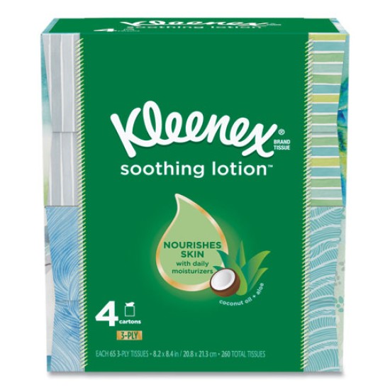 Lotion Facial Tissue, 2-Ply, White, 65 Sheets/box, 4 Boxes/pack