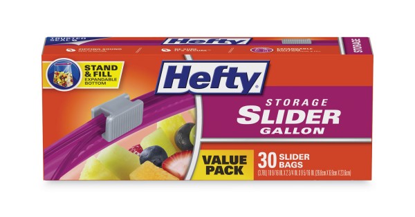 Hefty Slider Bags, 1 gal, 2.5 mil, 10.56 x 11, Clear, 25 Bags