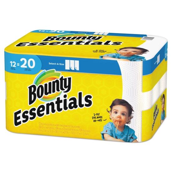 Bounty Essentials Select-A-Size Kitchen Roll Paper Towels, 2-Ply, 104 Sheets/Roll, 12 Rolls/Carton