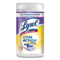 Lysol Dual Action Disinfecting Wipes, Citrus, 7 x 7.5, 75/Canister, 6/Carton